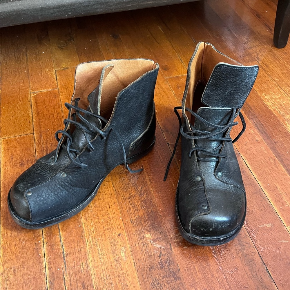 CYDWOQ Black Leather handmade combat boots
